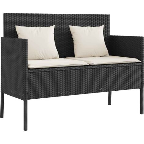 Gartenbank mit Kissen Schwarz Poly Rattan vidaXL