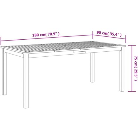 Garten-Esstisch 180x90x75 cm Massivholz Akazie vidaXL