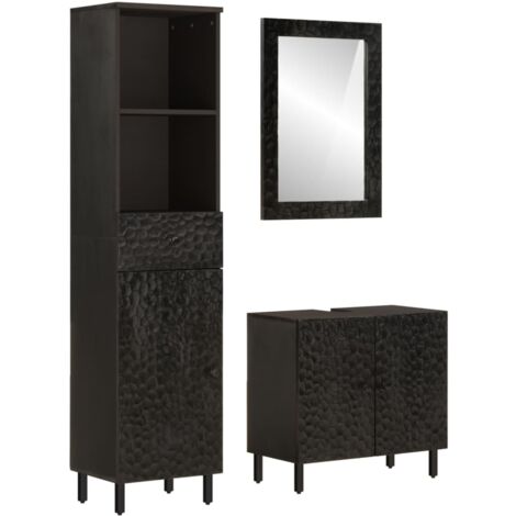 Massbinet 3-tlg. Badmöbel-Set Schwarz - Badezimmerschränke Mit Metallfüßen