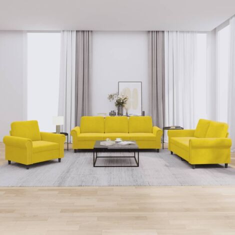 3-tlg. Sofagarnitur mit Kissen Gelb Samt vidaXL14331 (1/5)