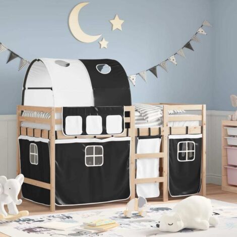 Kinderhochbett mit Tunnel Weiß & Schwarz 90x190 cm Kiefernholz vidaXL551885