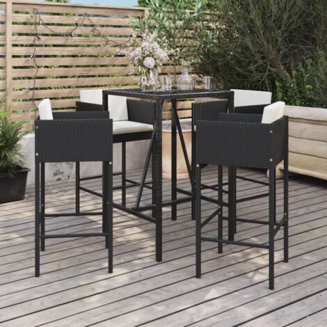 5-tlg. Gartenbar-Set mit Kissen Schwarz Poly Rattan vidaXL (1/5)