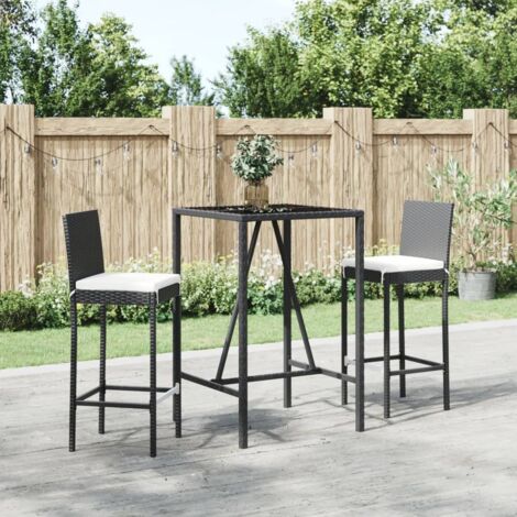 3-tlg. Gartenbar-Set mit Kissen Schwarz Poly Rattan vidaXL