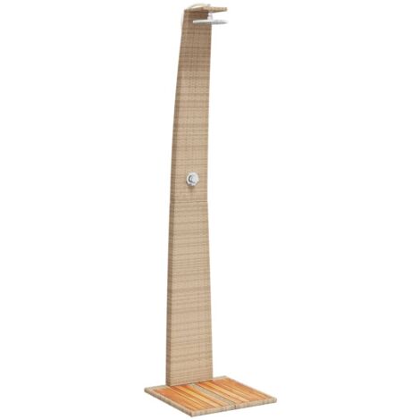 Beige Außendusche 55x60x224cm aus geflochtener Harz mit Akazienholz
