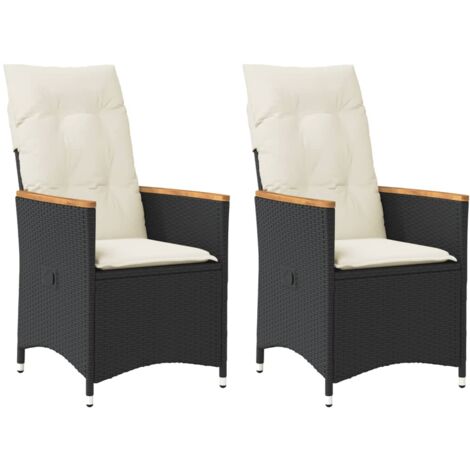 Gartensessel mit Kissen 2 Stk. Verstellbar Schwarz Poly Rattan vidaXL