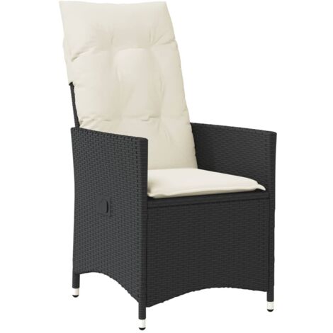 Gartensessel Verstellbar mit Kissen Schwarz Poly Rattan vidaXL