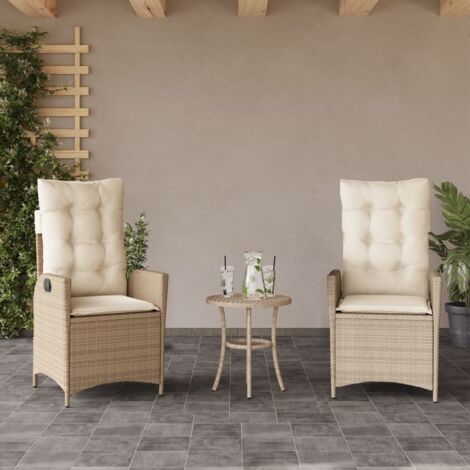 Gartensessel mit Kissen 2 Stk. Verstellbar Beige Poly Rattan vidaXL