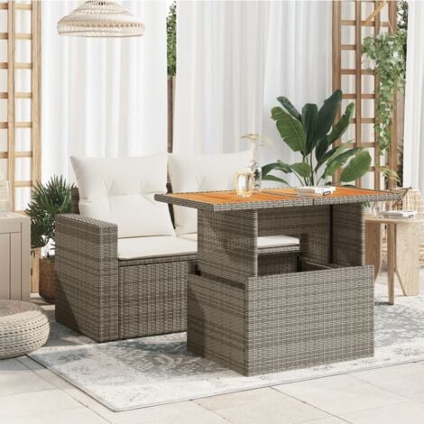 Gartentisch Grau 100x55x73 cm Poly Rattan und Akazienholz vidaXL