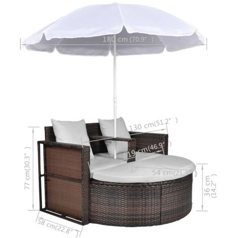 Gartenbett mit Sonnenschirm Braun Poly Rattan vidaXL