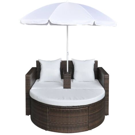 Gartenbett mit Sonnenschirm Braun Poly Rattan vidaXL