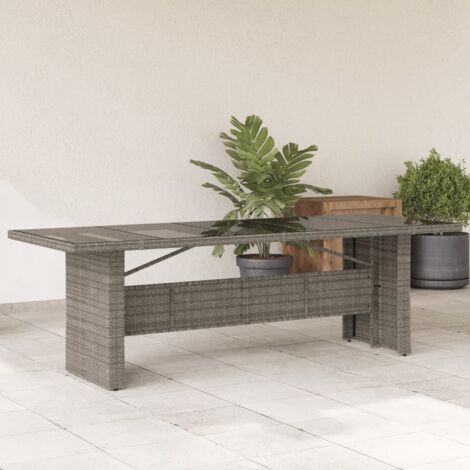 Gartentisch mit Glasplatte Grau 240x90x75 cm Poly Rattan vidaXL