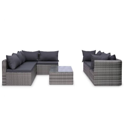 8-tlg. Garten-Lounge-Set mit Auflagen Poly Rattan Grau vidaXL