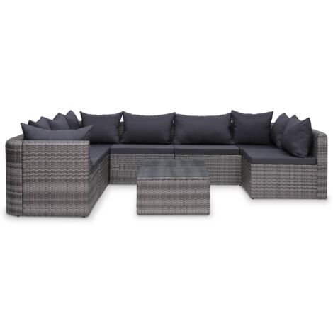 8-tlg. Garten-Lounge-Set mit Auflagen Poly Rattan Grau vidaXL
