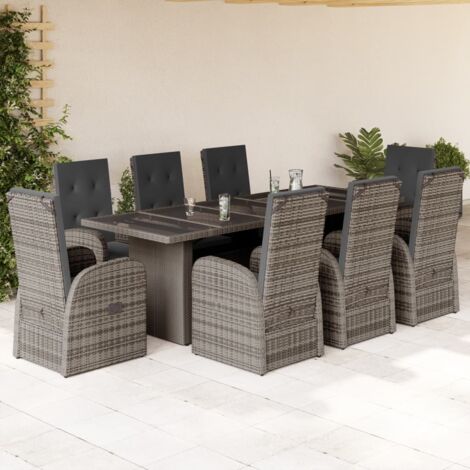 9-tlg. Garten-Essgruppe mit Kissen Grau Poly Rattan vidaXL