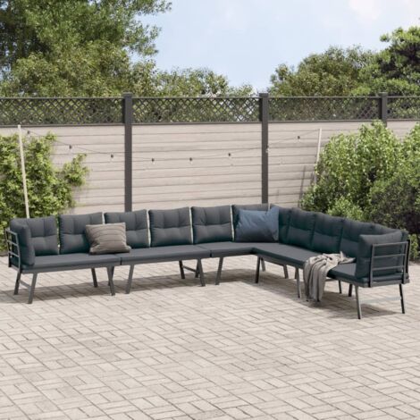 Gartenbänke 4 Stk. mit Kissen Schwarz Pulverbeschichteter Stahl vidaXL (1/5)