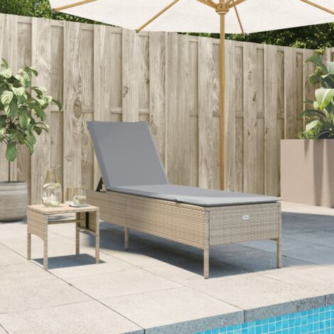 vidaXL Liegestuhl mit Tisch und Kissen beige aus geflochtener Rattan