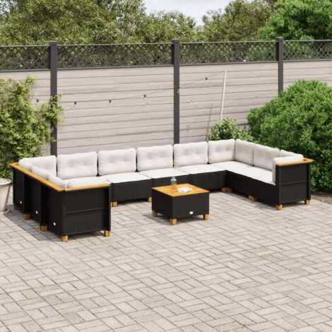 11-tlg. Garten-Sofagarnitur mit Kissen Schwarz Poly Rattan vidaXL