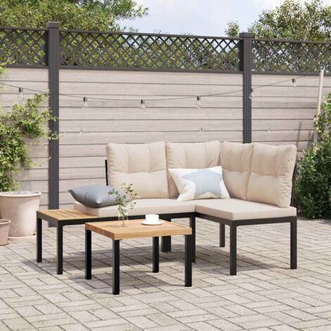 Gartenbänke mit Kissen 2 Stk. Schwarz Pulverbeschichteter Stahl vidaXL