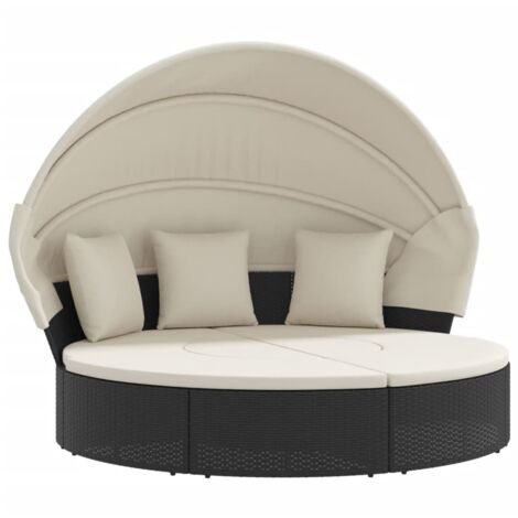 OutdoorLoungebett mit Dach und Kissen Schwarz Poly Rattan vidaXL