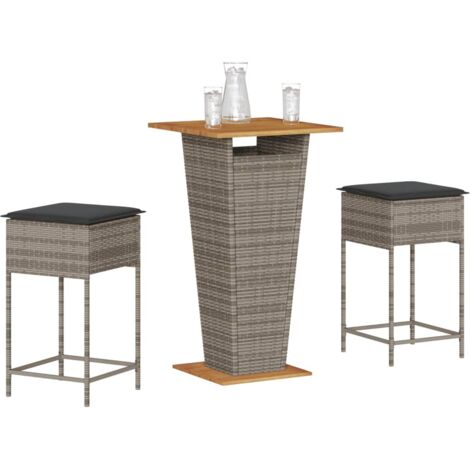 3-tlg. Gartenbar-Set mit Kissen Grau Poly Rattan vidaXL (1/5)