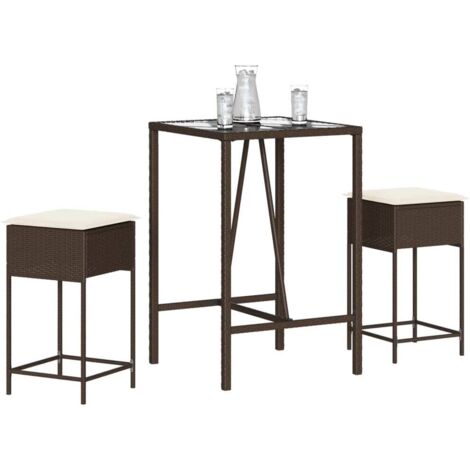 3-tlg. Gartenbar-Set mit Kissen Braun Poly Rattan vidaXL874937 (1/5)