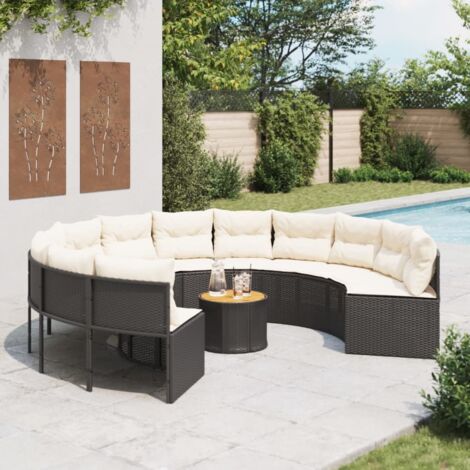 Gartensofa mit Tisch und Kissen Rund Schwarz Poly-Rattan vidaXL (1/5)
