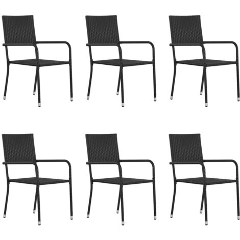 Garten-Essstühle 6 Stk. Stapelbar Schwarz Polyrattan vidaXL (1/5)