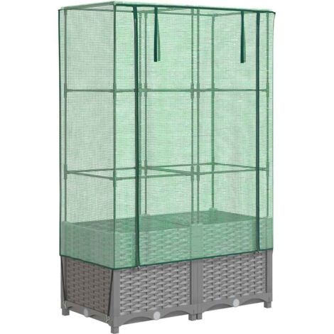 Hochbeet mit Gewächshaus-Aufsatz Rattan-Optik 80x40x138 cm vidaXL242342