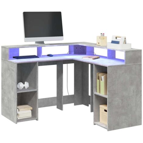 vidaXL LED-Schreibtisch Betongrau 130x130x91 cm Holzwerkstoff