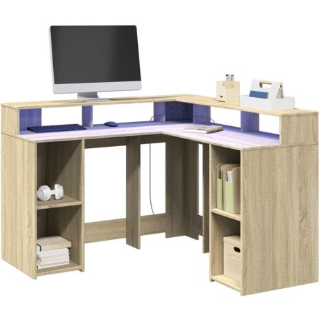 vidaXL LED-Schreibtisch Sonoma-Eiche 130x130x91 cm Holzwerkstoff
