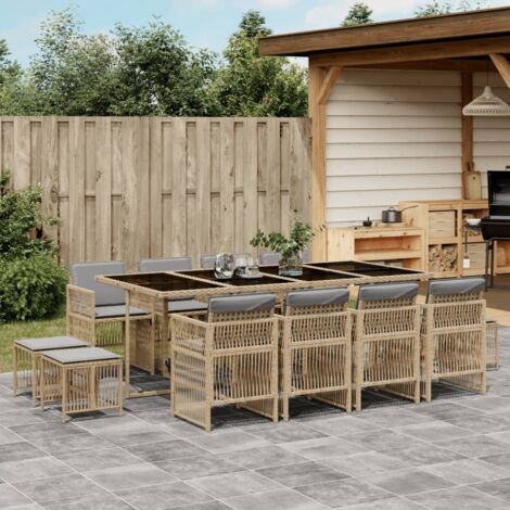 13-tlg. Garten-Essgruppe mit Kissen Beigemischung Poly Rattan vidaXL