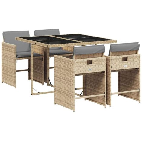 5-tlg. Garten-Essgruppe mit Kissen Beigemischung Poly Rattan vidaXL