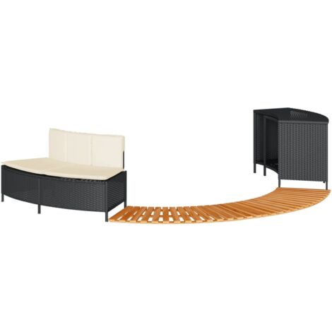 Whirlpool-Umrandung Schwarz Poly-Rattan und Massivholz Akazie vidaXL