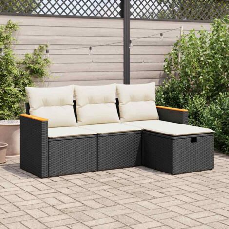 4-tlg. Garten-Sofagarnitur mit Kissen Schwarz Poly Rattan vidaXL