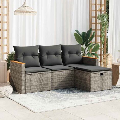 4-tlg. Garten-Sofagarnitur mit Kissen Grau Poly Rattan vidaXL