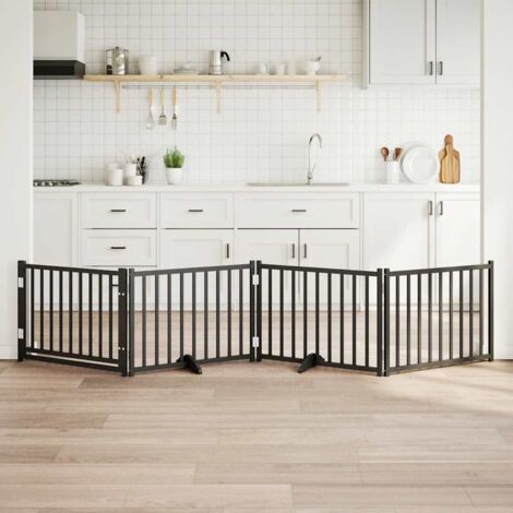 4-tlg. Hundetor mit Tür Faltbar Schwarz 320 cm Massivholz Tanne vidaXL