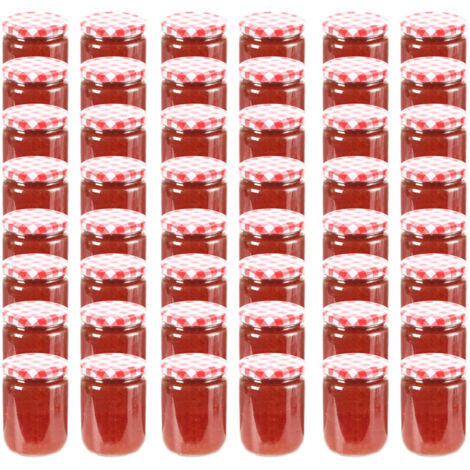 vidaXL Glass Jam Jars with White and Red Lid 48 pcs 230 ml