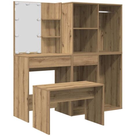 Schminktisch-Set mit LED-Leuchten Artisan-Eiche Holzwerkstoff vidaXL (1/5)
