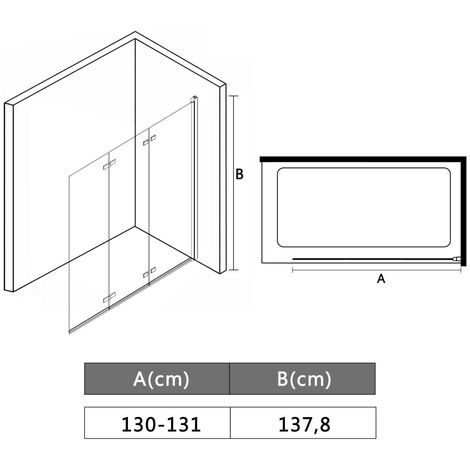 Faltbare Duschkabine 3 Paneele ESG 130 x 138 cm vidaXL