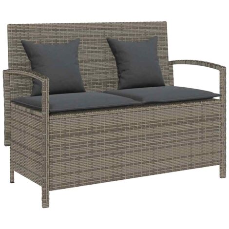 Gartenbank mit Stauraum und Kissen Grau Poly Rattan vidaXL