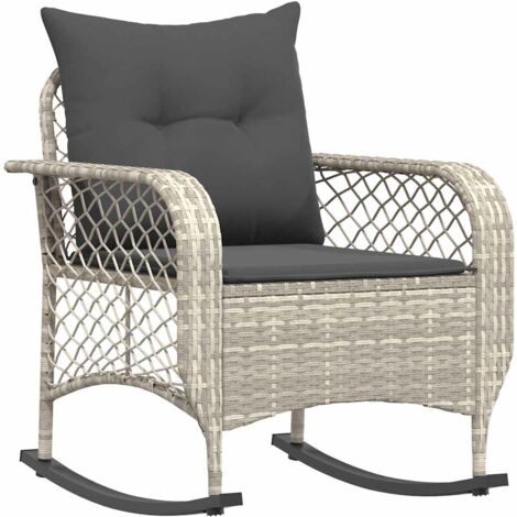 Garten-Schaukelstuhl mit Kissen Hellgrau Poly Rattan vidaXL