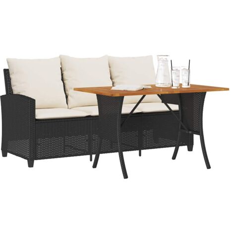 VidaXL Gartensofa 2-Sitzer Schwarz - Poly Rattan Mit Kissen & Glastisch