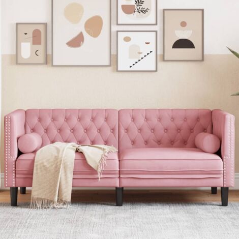 Chesterfield-Sofa mit Nackenrollen 2-Sitzer Rosa Samt vidaXL