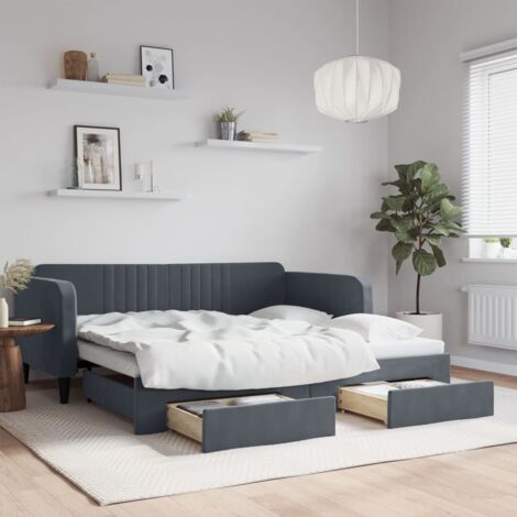 Tagesbett Ausziehbar mit Schubladen Dunkelgrau 90x190 cm Samt vidaXL