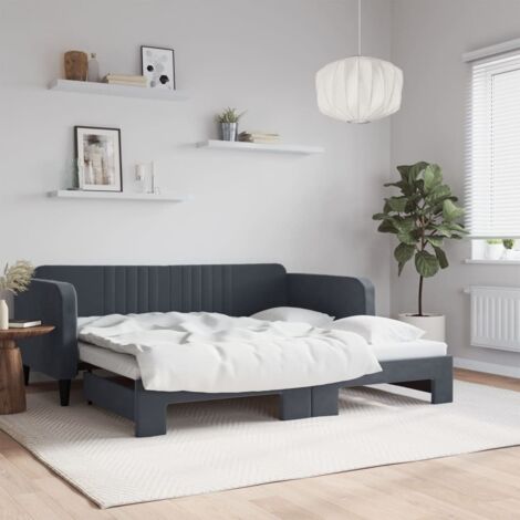 Tagesbett Ausziehbar Dunkelgrau 90x190 cm Samt vidaXL