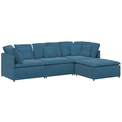 Modulares Sofa mit Fußhocker Kissen Samt Blau vidaXL (1/5)