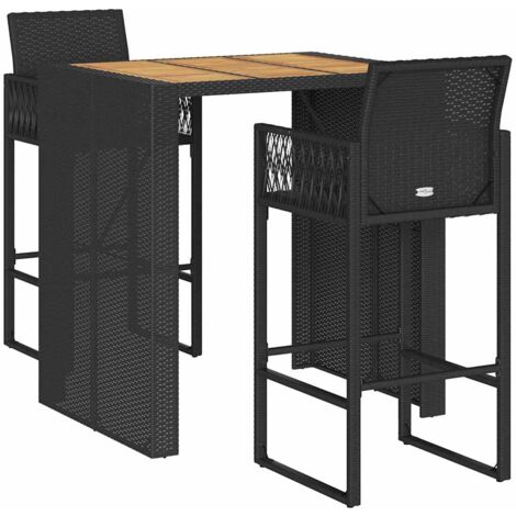 3-tlg. Gartenbar-Set ohne Kissen Schwarz Poly Rattan Akazie vidaXL (1/5)