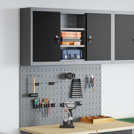 Werkzeugschrank und Pegboard Set mit Regal 3 pcs Schwarz vidaXL