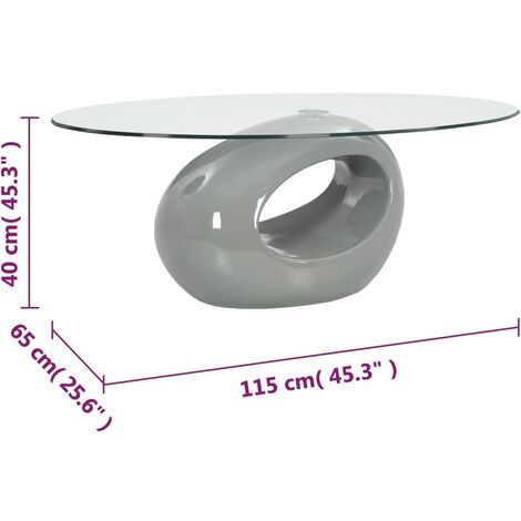 vidaXL Couchtisch Ovale Glasplatte Hochglanz-Grau Beistelltisch Wohnzimmer GI