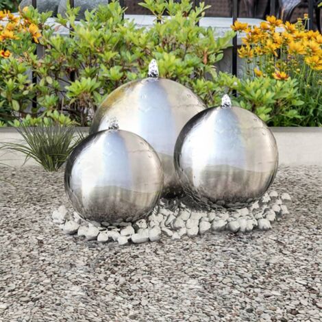 3 Stk. Garten-Springbrunnen Sphäre mit LEDs Edelstahl vidaXL (1/5)